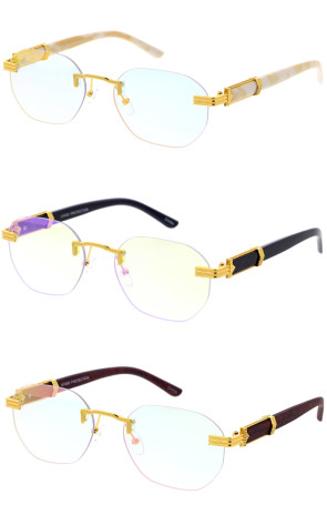 Luxe Mirrored Wholesale Rimless Metal Geometric Sunglasses 56mm