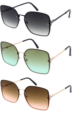 Chic Rimless Temple Rhinestones Square Wholesale Sunglasses 64mm