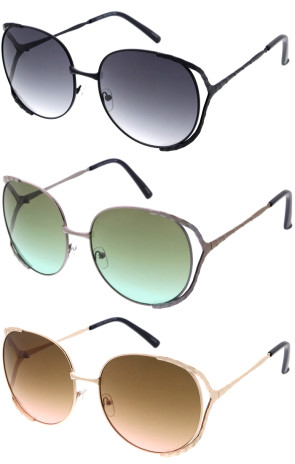 Oversized Rounded Metal Accent Round Wholesale Sunglasses 60mm