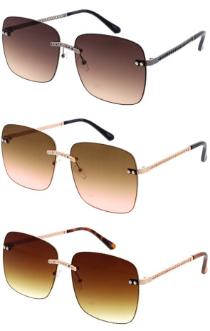 Classy Chain Link Feature Rimless Square Wholesale Sunglasses 70mm