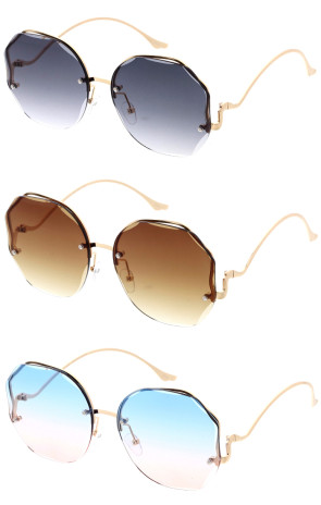 Oversized Metal Ornate Arm Round Wholesale Sunglasses 65mm