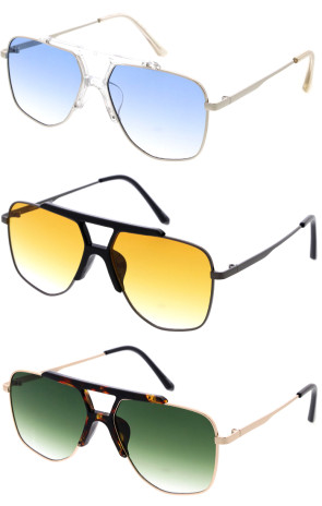 Crossbar Gradient Lens Square Aviator Wholesale Sunglasses 57mm