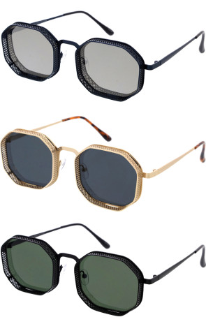 Octagon Steampunk Ornate Metal Frame Sunken Lens Geometric Wholesale Sunglasses 55mm