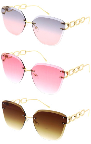 Elegant Chain Link Rimless Cat Eye Wholesale Sunglasses 65mm