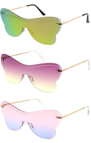Butterfly Shaped Lens Bevelled Shield Wholesale Sunglasses 70mm