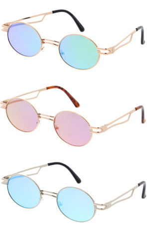 Mirrored Double Metal Frame Round Wholesale Sunglasses 49mm