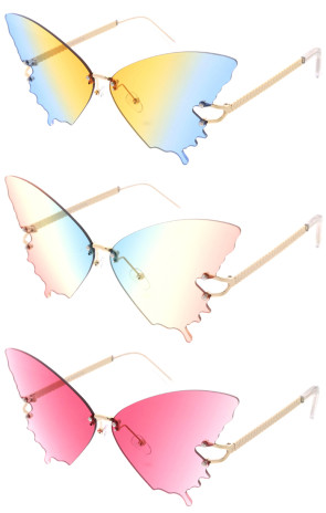 Fantasy Color Pop Gradient Lens Rimless Butterfly Wing Wholesale Sunglasses
