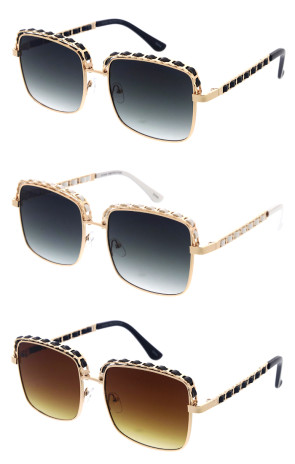 Luxury Metal Belt Arm Double Top Frame Square Wholesale Sunglasses