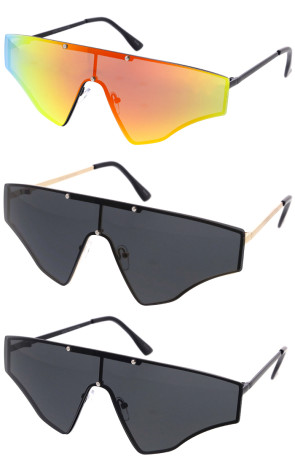 Rimless Metal Arms Butterfly Pointed Shield Wholesale Sunglasses