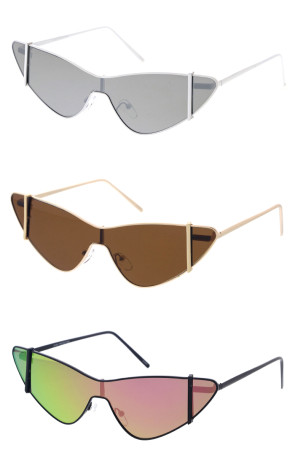 Metal Line Accent Slim Frame Shield Cat Eye Wholesale Sunglasses