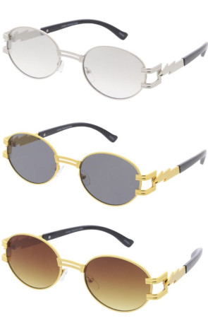 Luxe Metal Double Temple Lightning Arm Detail Round Wholesale Sunglasses