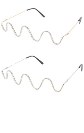 Rhinestones Thin Metal Wave Shape Lensless Novelty Sunglasses