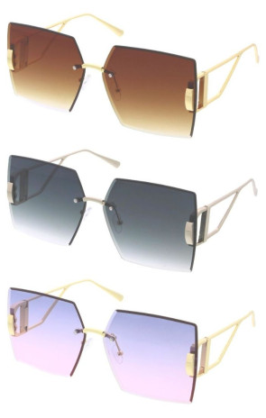 Luxury Rimless Oversized Metal Cutout Arm Geometric Square Wholesale Sunglasses