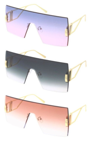 Luxury Rimless Oversized Metal Cutout Arm Shield Wholesale Sunglasses