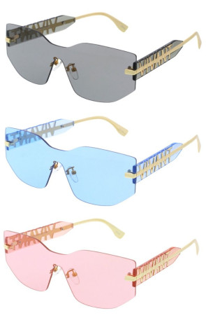 VIVANT Logo Temple Accent Sleek Rimless Monolens Shield Wholesale Sunglasses
