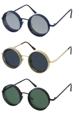 Retro Metal Sunken Lens Grated Cutout Frame Circle Round Wholesale Sunglasses