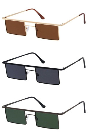 Slim Metal Straight Flat Top Frame Crossbar Nosebridge Square Wholesale Sunglasses