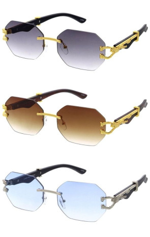 Geometric Rimless Feline Unisex Metal Wholesale Sunglasses