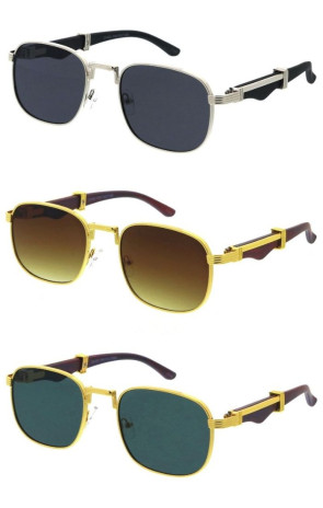 Luxury Metal Frame Faux Wood Arm Square Wholesale Sunglasses