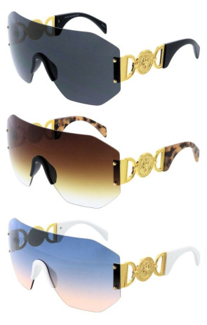 VIVANT Oversized Rimless Luxe Detail Decorated Geometric Aviator Shield Wholesale Sunglasses