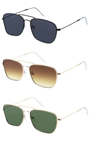 Luxe Inverted Curved Lens Thin Metal Crossbar Aviator Wholesale Sunglasses