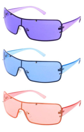 Neon Color Pop Monolens Wraparound Rimless Shield Wholesale Sunglasses