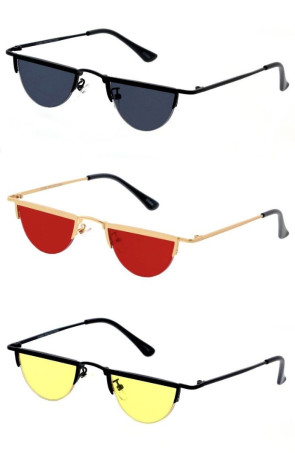 Slim Small Semi Rimless Half Circle Moon Round Wholesale Sunglasses