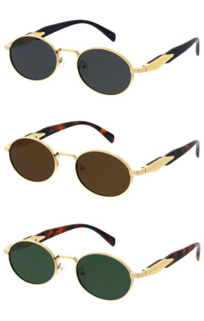 Luxury Metal Frame Geometric Temple Accent Oval Round Wholesale Sunglasses