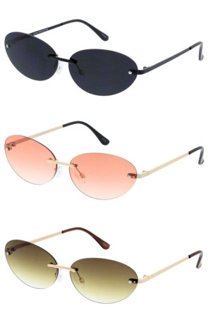 Chic Rimless Slim Oval Cat Eye Style Round Wholesale Sunglasses