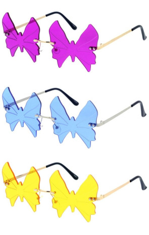 Lovely Color Pop Butterfly Shape Rimless Novelty Wholesale Sunglasses