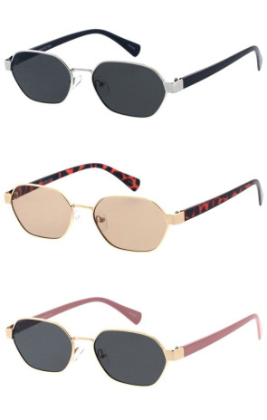 Sleek Metal Frame Semi Plastic Two Tone Rectangular Geometric Wholesale Sunglasses