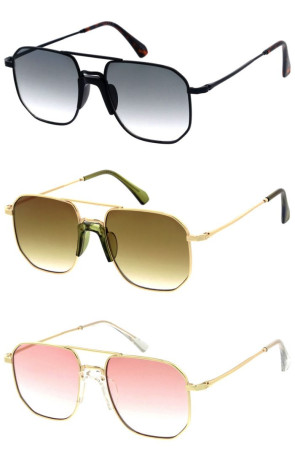 Metal Frame Plastic Nosebridge Gradient Lens Geometric Aviator Wholesale Sunglasses