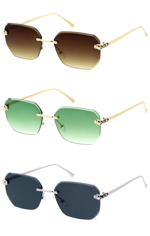 Medium Luxury Feline Leopard Jaguar Metal Bevelled Rimless Geometric Wholesale Sunglasses