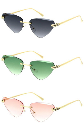 Metal Rimless Luxe Feline Leopard Jaguar Rimless Triangle Cat Eye Geometric Wholesale Sunglasses