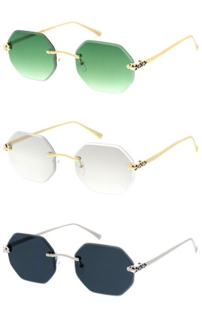 Medium Luxe Feline Leopard Jaguar Metal Rimless Octagon Geometric Wholesale Sunglasses