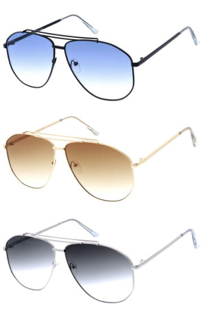 Large Metal Frame Double Crossbar Gradient Geometric Aviator Wholesale Sunglasses
