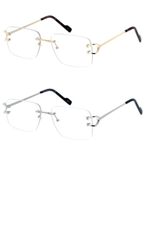 Sleek Rimless Metal Double Temple Arm Accent Square Geometric Aviator Clear Wholesale Sunglasses