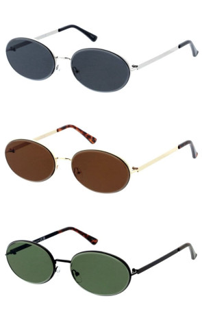 Sleek Raised Metal Bevelled Neutral Lens Oval Round Wholesale Sunglasses