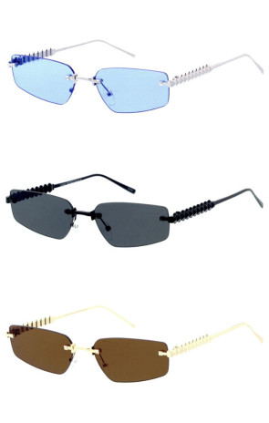 Rimless Metal Geometric Pattern Arm Detail Pentagon Geometric Wholesale Sunglasses