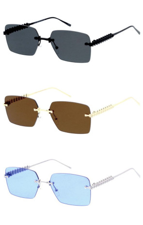Medium Rimless Metal Geometric Pattern Arm Detail Square Pentagon Geometric Wholesale Sunglasses