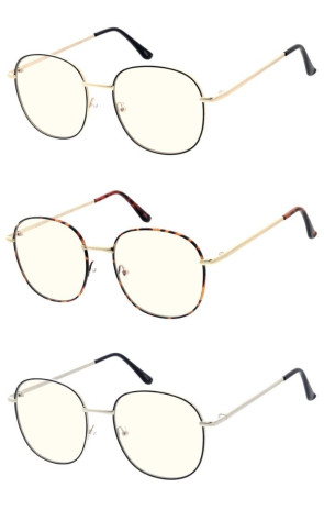 Retro Slim Medium Semi Metal Frame Clear Lens Square Geometric Blue Light Filter Wholesale Sunglasses