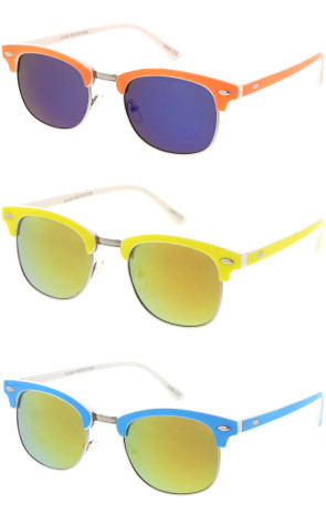 Neon Two-Tone Color Mirror Lens Half Frame Horn Rimmed Sunglasses