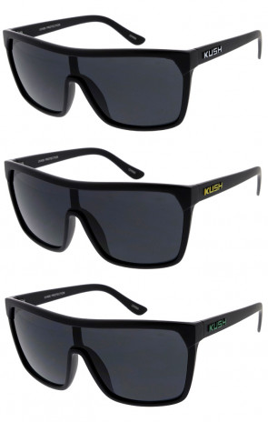 KUSH Black Oversize Sports Shield Wholesale Sunglasses 70mm