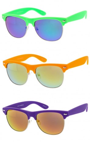 Vibrant Half Frame Semi Rimless Mirrored Lens Wholesale Sunglasses