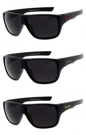 Men's Colored KUSH Logo Large Square Smoke Lens Wholesale Sunglasses