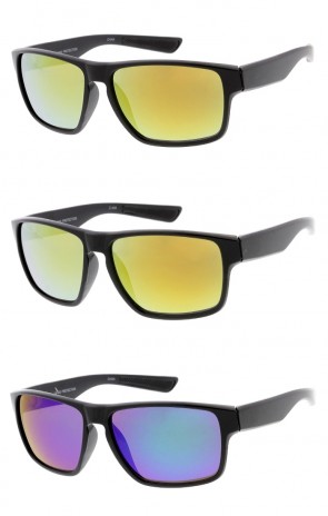 Large Classic Mirrored Lens Horn Rimmed Wholesale Sunglasses