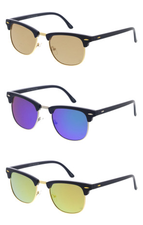 Retro Mirrored Lens Square Half Frame Horn Rimmed Wholesale Sunglasses