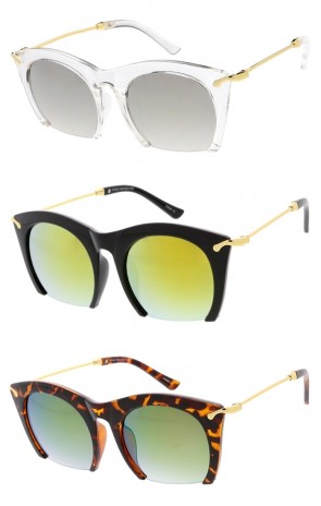 Chic Semi Rimless Bottom Cut Mirrored Lens Cat Eye Wholesale Sunglasses