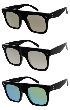 Oversize Mirror Lens Flat Top Horn Rimmed Square Wholesale Sunglasses