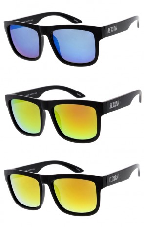 Men's KUSH Square Horn Rimmed Mirrored Lens Wide Arm Wholesale Sunglasses